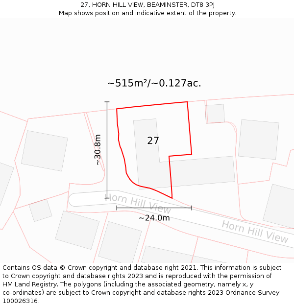 27, HORN HILL VIEW, BEAMINSTER, DT8 3PJ: Plot and title map