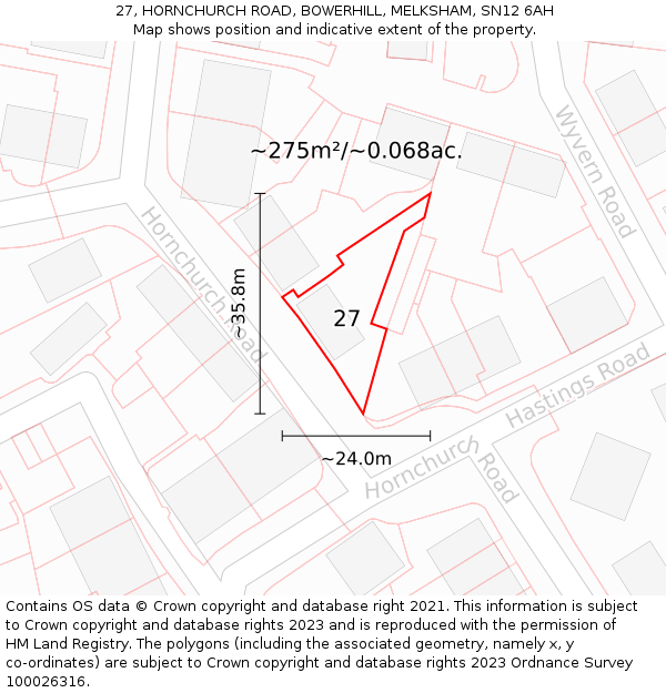 27, HORNCHURCH ROAD, BOWERHILL, MELKSHAM, SN12 6AH: Plot and title map