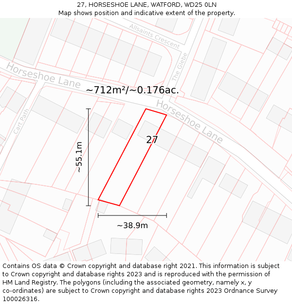 27, HORSESHOE LANE, WATFORD, WD25 0LN: Plot and title map
