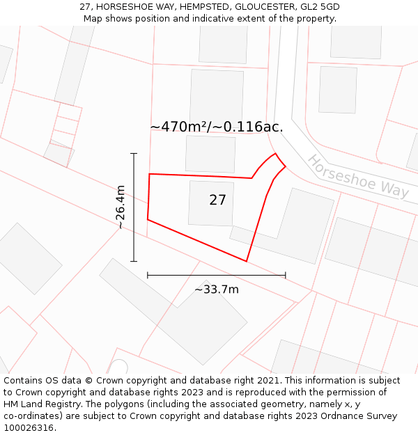27, HORSESHOE WAY, HEMPSTED, GLOUCESTER, GL2 5GD: Plot and title map