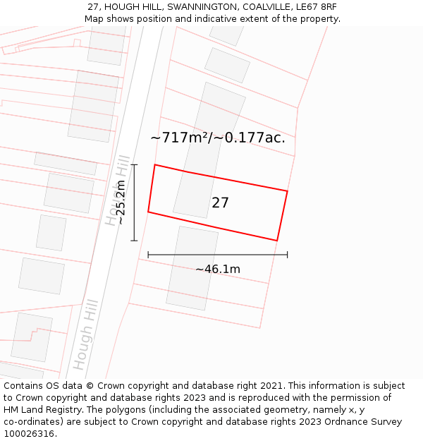 27, HOUGH HILL, SWANNINGTON, COALVILLE, LE67 8RF: Plot and title map