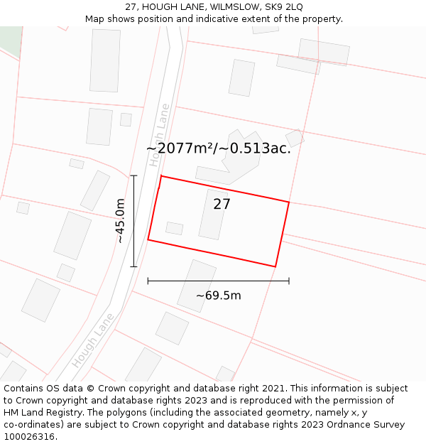 27, HOUGH LANE, WILMSLOW, SK9 2LQ: Plot and title map