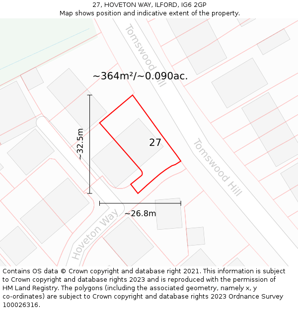 27, HOVETON WAY, ILFORD, IG6 2GP: Plot and title map