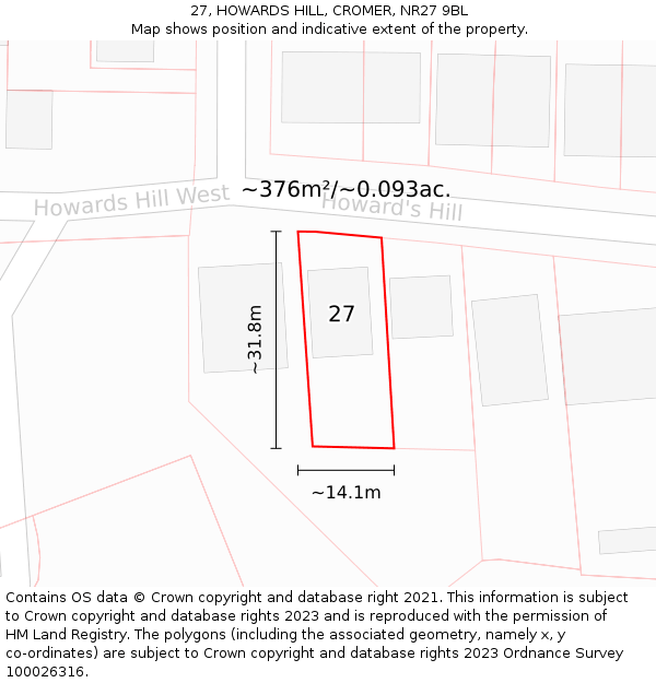 27, HOWARDS HILL, CROMER, NR27 9BL: Plot and title map