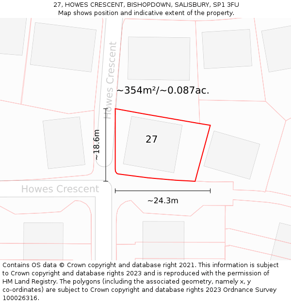 27, HOWES CRESCENT, BISHOPDOWN, SALISBURY, SP1 3FU: Plot and title map