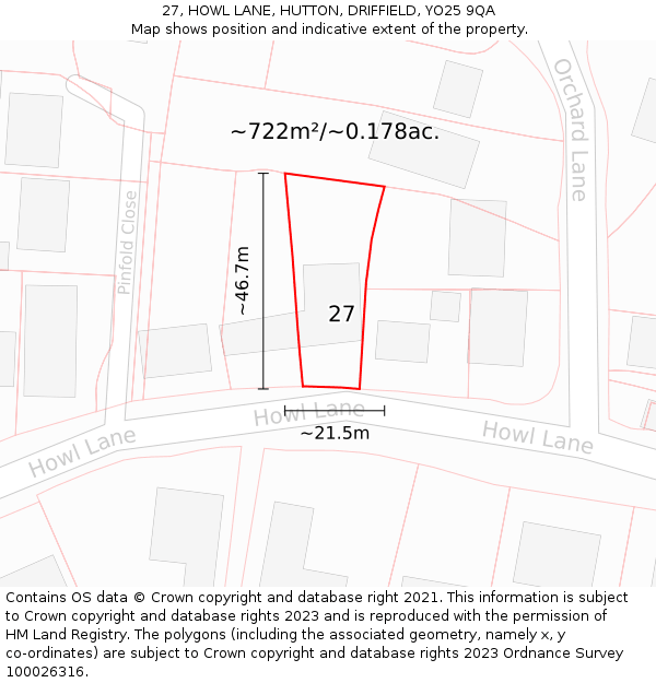 27, HOWL LANE, HUTTON, DRIFFIELD, YO25 9QA: Plot and title map