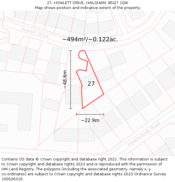 27, HOWLETT DRIVE, HAILSHAM, BN27 1QW: Plot and title map