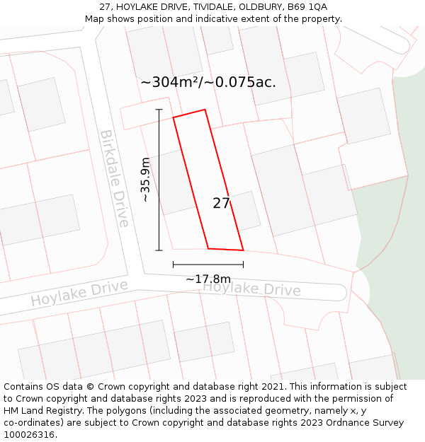 27, HOYLAKE DRIVE, TIVIDALE, OLDBURY, B69 1QA: Plot and title map