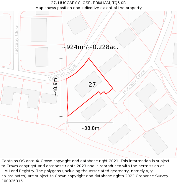 27, HUCCABY CLOSE, BRIXHAM, TQ5 0RJ: Plot and title map