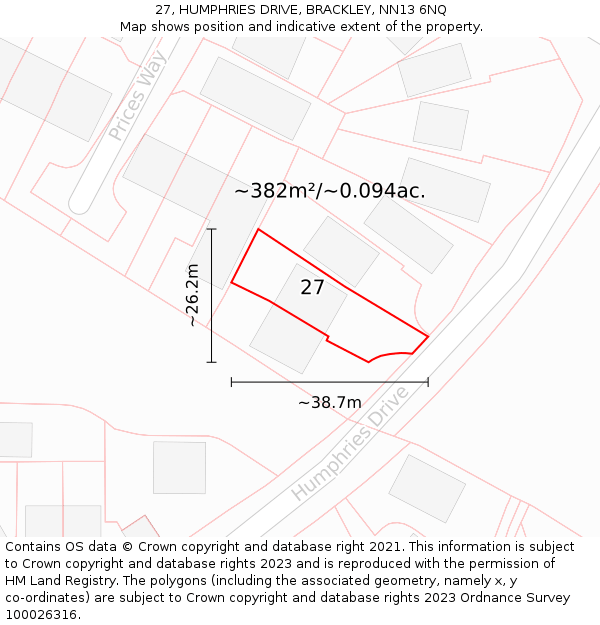 27, HUMPHRIES DRIVE, BRACKLEY, NN13 6NQ: Plot and title map