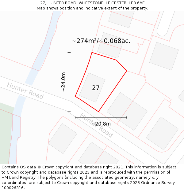 27, HUNTER ROAD, WHETSTONE, LEICESTER, LE8 6AE: Plot and title map