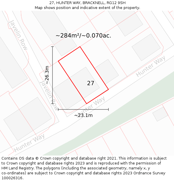27, HUNTER WAY, BRACKNELL, RG12 9SH: Plot and title map