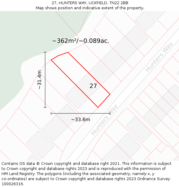 27, HUNTERS WAY, UCKFIELD, TN22 2BB: Plot and title map