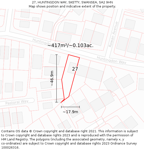 27, HUNTINGDON WAY, SKETTY, SWANSEA, SA2 9HN: Plot and title map
