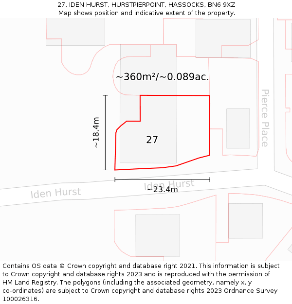 27, IDEN HURST, HURSTPIERPOINT, HASSOCKS, BN6 9XZ: Plot and title map
