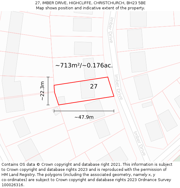 27, IMBER DRIVE, HIGHCLIFFE, CHRISTCHURCH, BH23 5BE: Plot and title map