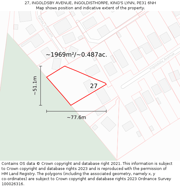 27, INGOLDSBY AVENUE, INGOLDISTHORPE, KING'S LYNN, PE31 6NH: Plot and title map