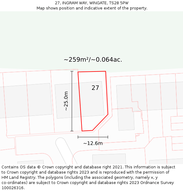 27, INGRAM WAY, WINGATE, TS28 5PW: Plot and title map