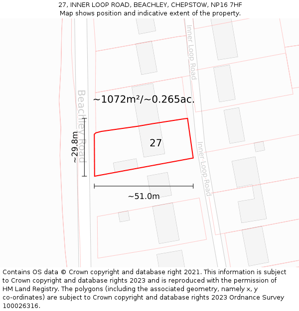 27, INNER LOOP ROAD, BEACHLEY, CHEPSTOW, NP16 7HF: Plot and title map