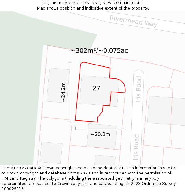 27, IRIS ROAD, ROGERSTONE, NEWPORT, NP10 9LE: Plot and title map