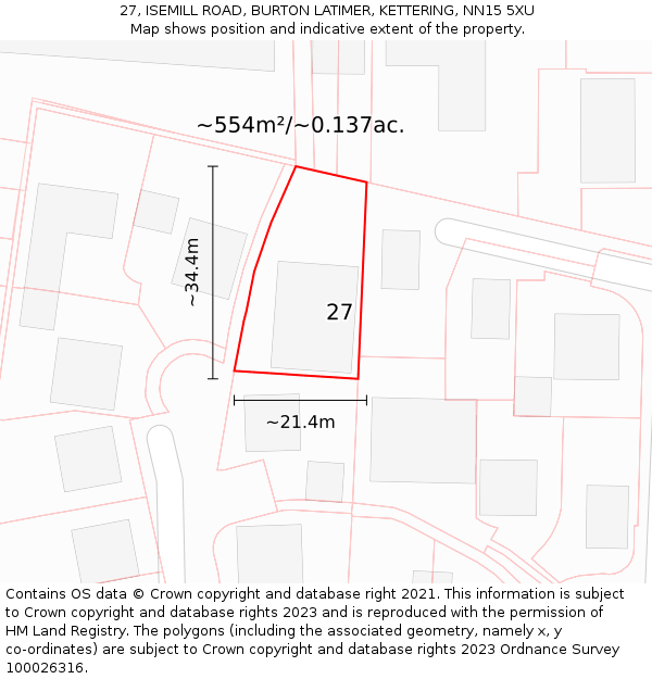27, ISEMILL ROAD, BURTON LATIMER, KETTERING, NN15 5XU: Plot and title map