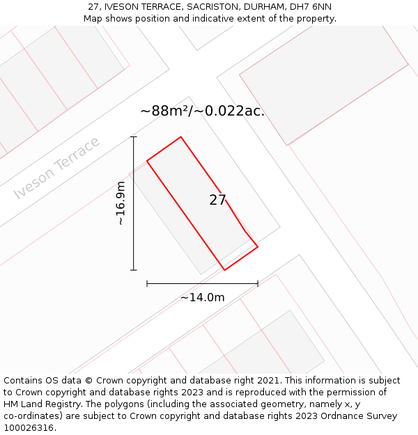 27, IVESON TERRACE, SACRISTON, DURHAM, DH7 6NN: Plot and title map