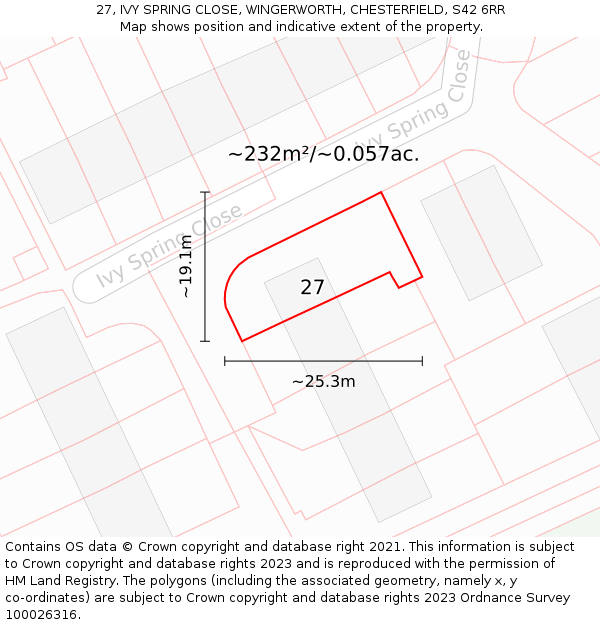 27, IVY SPRING CLOSE, WINGERWORTH, CHESTERFIELD, S42 6RR: Plot and title map