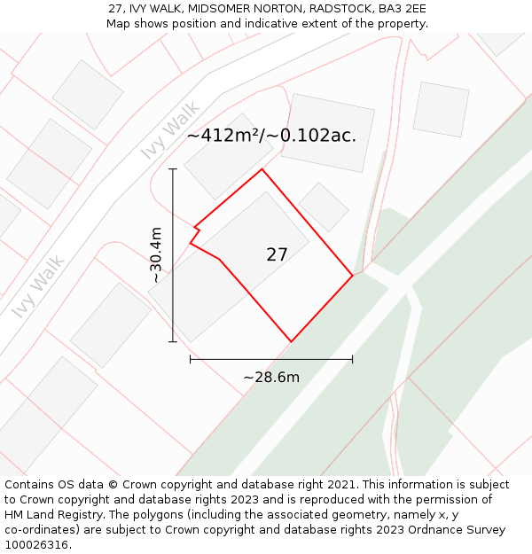 27, IVY WALK, MIDSOMER NORTON, RADSTOCK, BA3 2EE: Plot and title map