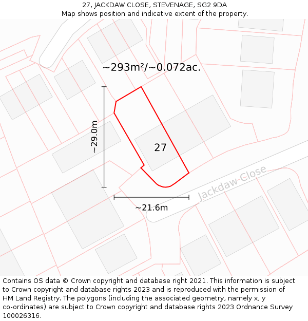 27, JACKDAW CLOSE, STEVENAGE, SG2 9DA: Plot and title map