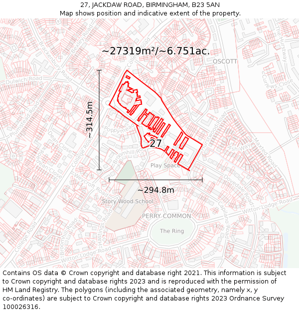 27, JACKDAW ROAD, BIRMINGHAM, B23 5AN: Plot and title map