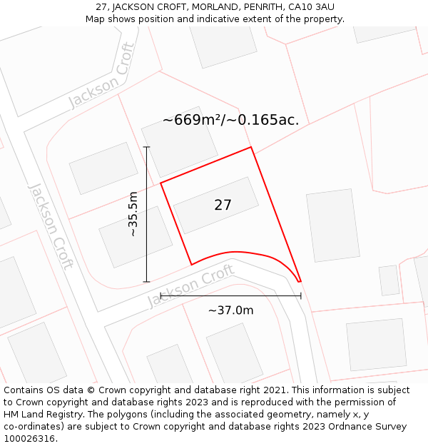 27, JACKSON CROFT, MORLAND, PENRITH, CA10 3AU: Plot and title map