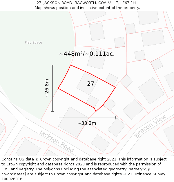 27, JACKSON ROAD, BAGWORTH, COALVILLE, LE67 1HL: Plot and title map