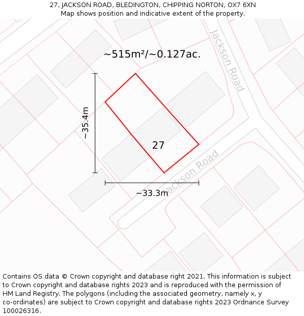 27, JACKSON ROAD, BLEDINGTON, CHIPPING NORTON, OX7 6XN: Plot and title map