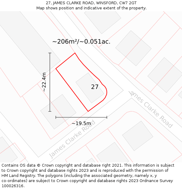27, JAMES CLARKE ROAD, WINSFORD, CW7 2GT: Plot and title map