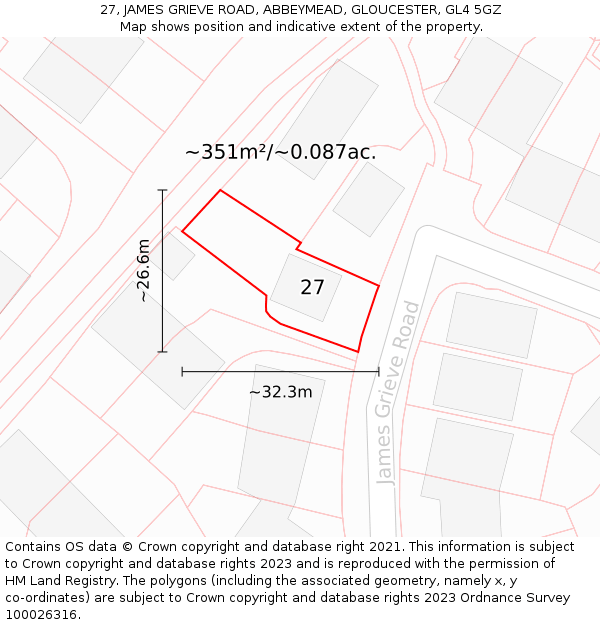 27, JAMES GRIEVE ROAD, ABBEYMEAD, GLOUCESTER, GL4 5GZ: Plot and title map