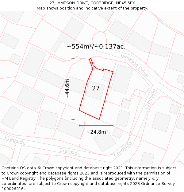 27, JAMESON DRIVE, CORBRIDGE, NE45 5EX: Plot and title map