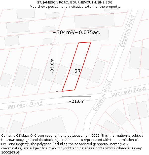 27, JAMESON ROAD, BOURNEMOUTH, BH9 2QG: Plot and title map