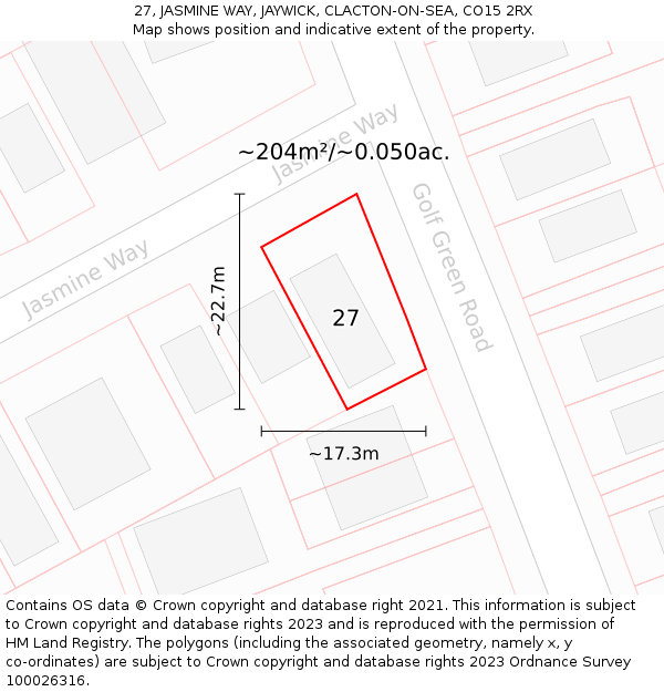 27, JASMINE WAY, JAYWICK, CLACTON-ON-SEA, CO15 2RX: Plot and title map