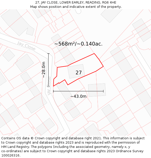 27, JAY CLOSE, LOWER EARLEY, READING, RG6 4HE: Plot and title map