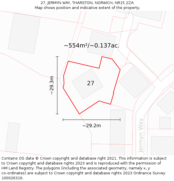 27, JERMYN WAY, THARSTON, NORWICH, NR15 2ZA: Plot and title map