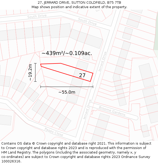 27, JERRARD DRIVE, SUTTON COLDFIELD, B75 7TB: Plot and title map
