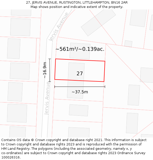 27, JERVIS AVENUE, RUSTINGTON, LITTLEHAMPTON, BN16 2AR: Plot and title map
