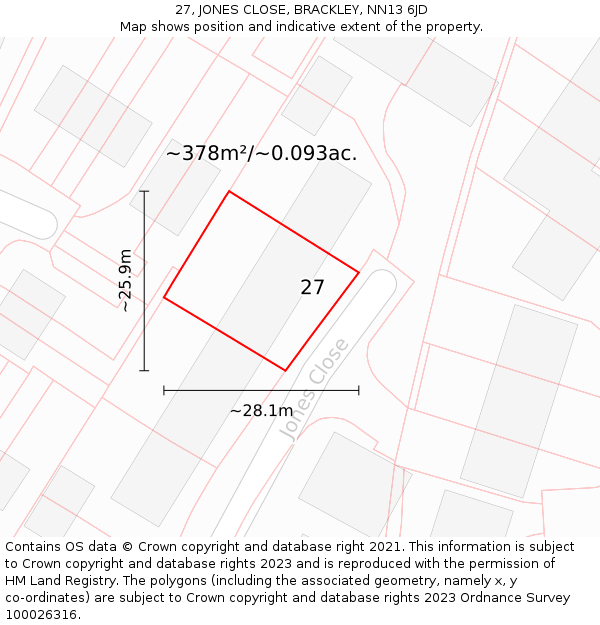 27, JONES CLOSE, BRACKLEY, NN13 6JD: Plot and title map