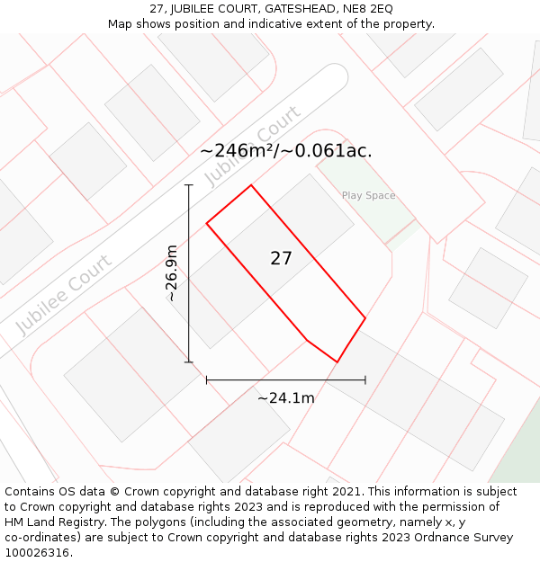 27, JUBILEE COURT, GATESHEAD, NE8 2EQ: Plot and title map