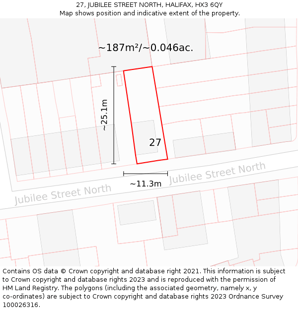 27, JUBILEE STREET NORTH, HALIFAX, HX3 6QY: Plot and title map
