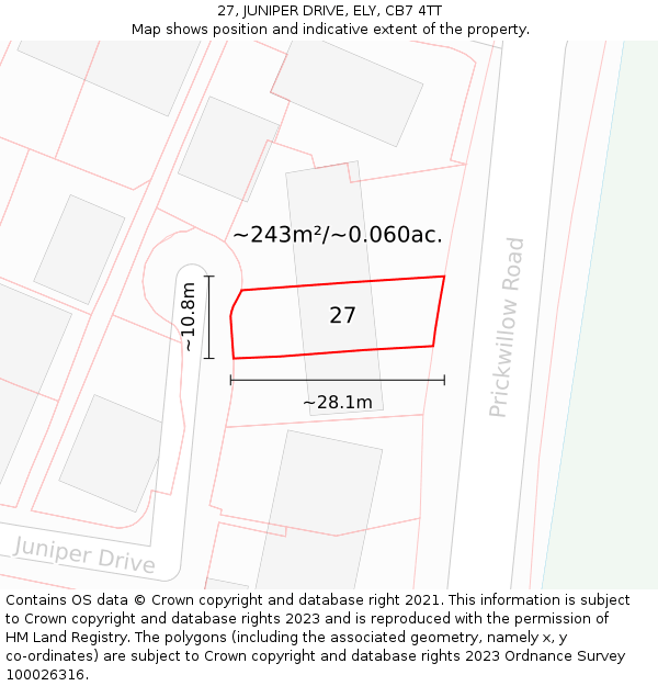 27, JUNIPER DRIVE, ELY, CB7 4TT: Plot and title map