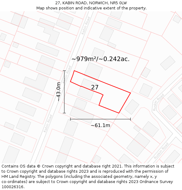 27, KABIN ROAD, NORWICH, NR5 0LW: Plot and title map