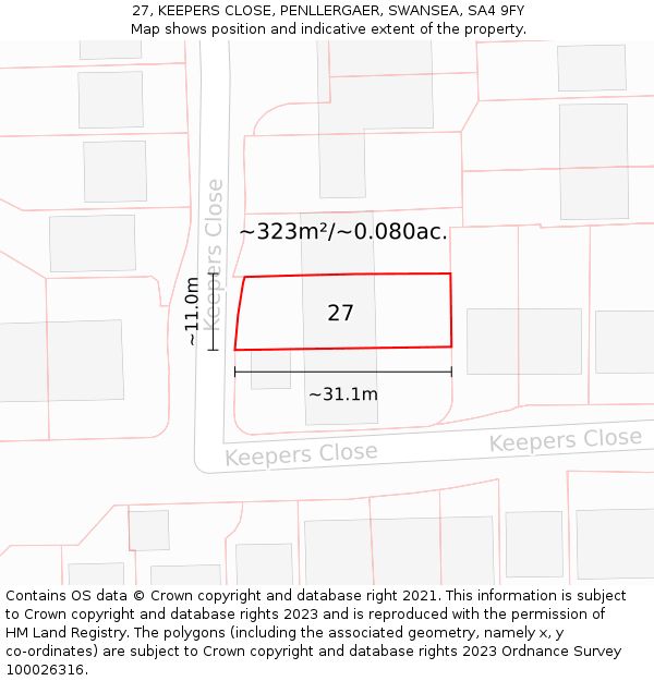 27, KEEPERS CLOSE, PENLLERGAER, SWANSEA, SA4 9FY: Plot and title map