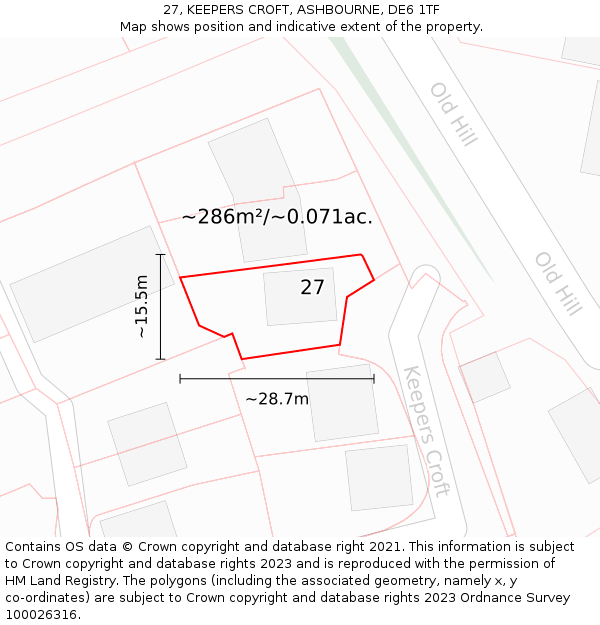 27, KEEPERS CROFT, ASHBOURNE, DE6 1TF: Plot and title map