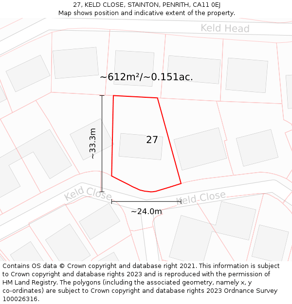 27, KELD CLOSE, STAINTON, PENRITH, CA11 0EJ: Plot and title map